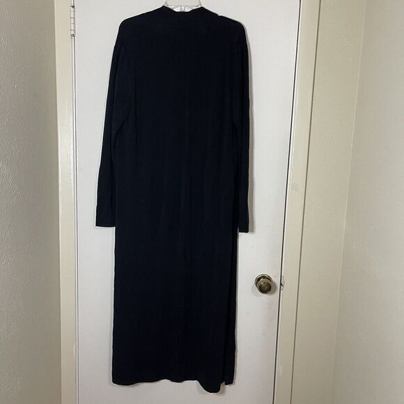 Lafayette 148 Black long knit open front duster cardigan size medium sheer trim - Picture 5 of 6